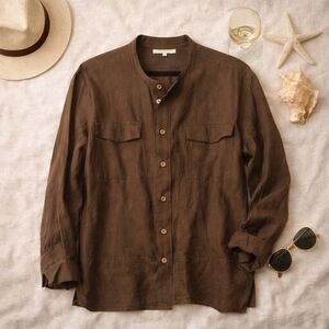 Eric Alexandre Silk Linen Shirt 40 Brown European Luxury Coastal